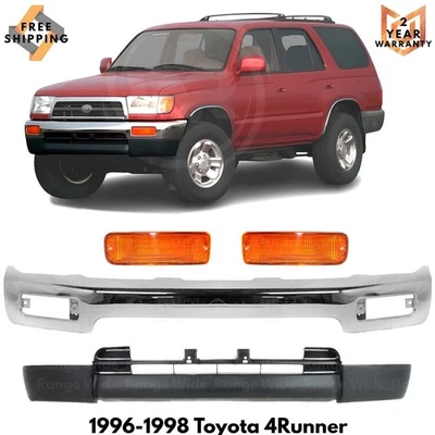 Front Bumper Chrome Steel & Turn Signal Lights Kit For 1996-1998 Toyota 4Runner Foto 1 de 4