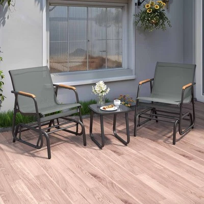 3 Piece Outdoor Patio Furniture Lounger Chair Set with Tempered Glass Tabletop - Image 1 of 4