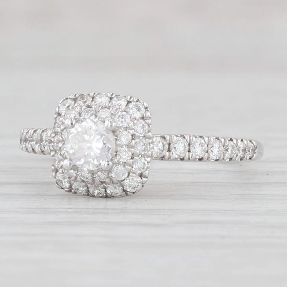 Anel de noivado redondo halo de diamante 0,55 ctw ouro branco 14k tamanho 6,5 - Imagem 1 de 4