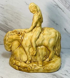 VINTAGE INDIAN ON HORSE CERAMIC STATUE 9”x8” - Picture 1 of 6