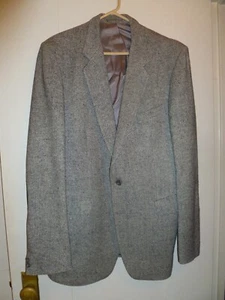 Magee Donegal Tweed Gray Wool Herringbone Elbow Patch Blazer, Size 42 L - Picture 1 of 12