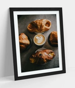 COFFEE BREAKFAST PHOTO -BLACK WALNUT OAK FRAMED WALL ART PICTURE POSTER PRINT - Picture 1 of 10