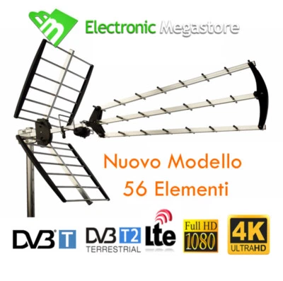 ANTENNA TV DIGITALE TERRESTRE 56 ELEMENTI UHF DVB-T HD ALTO GUADAGNO LTE 21-60
