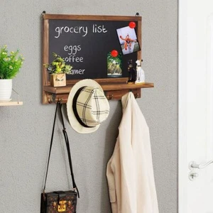 Schlüsselbrett Holz Schlüsselleiste mit Ablage Kreidetafel Wandgarderobe Vintage - Bild 1 von 10