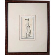Antique WENCESLAUS HOLLAR Etching, English Lady with Wide Brim Hat 17th century