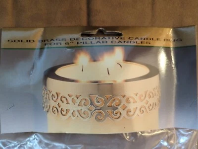 Hosley Solid Brass Filigree Candle Ring for 6" Diameter Pillar Candle New Sealed - Image 1 of 4
