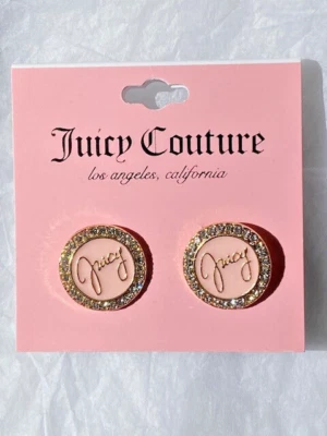 Juicy Couture goldtone crystal blush enamel round juicy logo earrings - Image 1 of 4