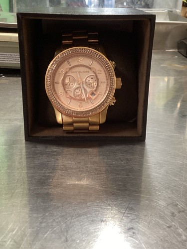 Orologio Cronografo Michael Kors Runway Uomo Acciaio Inox Oro Cristalli Glitz
