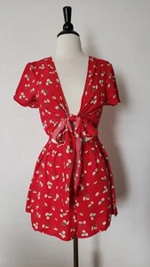 Urban Outfitters Romper New Size Large Red Floral Daisy Cut Out Tie Front - Picture 1 of 5