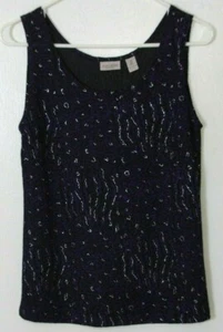 Easy Wear by Chico's Gr. 0 schwarz/lila/metallische Fäden Shell, U-Ausschnitt Tank - Bild 1 von 8