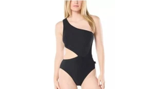 Michael Kors Women's One-Shoulder Side-Cutout Swimsuit SIZE 10 Black - Picture 1 of 2