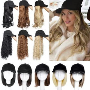 Gorra de béisbol sintética larga recta natural rizada ondulada sombrero con extensiones de cabello - Imagen 1 de 62