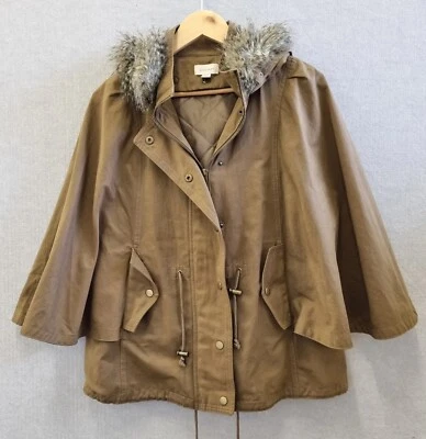 Witchery Cape brown coat Sz M/L FAUXfur hood removable quilted removable lining  - Image 1 of 4