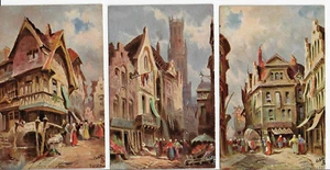 3 Tuck Oilette Postcards by W Allen Continental Towns Bruges Antwerp Lisieux - Picture 1 of 2