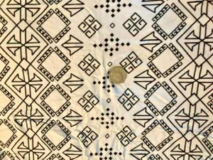 White  with Black Geometric Shapes  Knit Fabric Stretchy  60" X 33"  - Picture 1 of 3