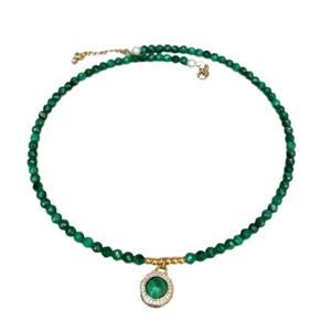 Natural Green Faceted Malachite Choke Malachite Charm Necklace 17" - Picture 1 of 8