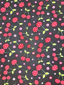 Kirsche Stoff Baumwolle Picknick Party D#12976 2011 Robert Kaufman Kirschen auf schwarz - Bild 1 von 4