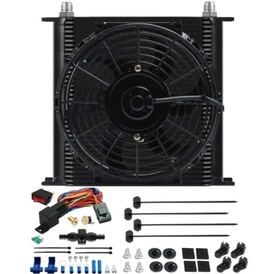 40 ROW TRANSMISSION OIL COOLER FAN 10AN HOSE FITTING 180F TEMPERATURE SWITCH KIT - Image 1 of 4