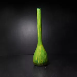 N9329 vase soliflore verre jaune vert art déco maison peint main France - Imagen 1 de 12