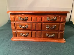 Vintage Wooden Jewelry Box With Drawers & Mirror 10.5 X 6 X 5 - Picture 1 of 17