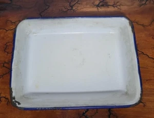 KER Suecia Esmalte Nevera Bandeja Bin Caja Blanco Azul Borde Primitivo Granja COMO ESTÁ - Imagen 1 de 8