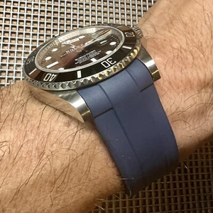 Reloj Rolex Submariner 21mm AZUL Vulcanizado Caoutchouc Correa Goma 41mm - Imagen 1 de 12