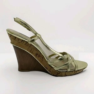 Charles David  Women's Platform Shoes Gold Size 6 US Wedge Shape Open Toe - Picture 1 of 8