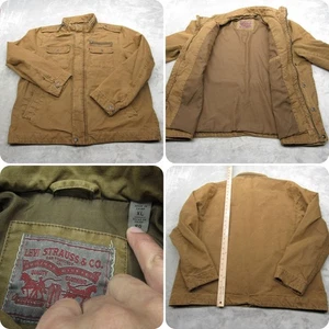 Levis Military Mens Jacket XL Brown Canvas Cotton Pockets Snap Zip Front Casual - Picture 1 of 15