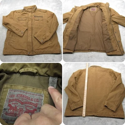 Levis Military Mens Jacket XL Brown Canvas Cotton Pockets Snap Zip Front Casual - Image 1 of 4