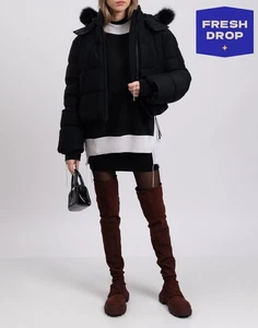 RRP€1095 MOOSE KNUCKLES CANADA Eton Down Puffer Jacket Size S Blue Fox Fur Trim - Picture 1 of 11