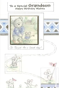 Geburtstagskarte Enkel Sport Design mit Golf Motiv Goldfoliendetail 15x23 cm - Bild 1 von 2