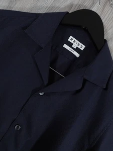 Reiss Shirt Mens Small Blue Navy Slim Cuban Collar Short Sleeve Button Up Kirk - Picture 1 of 7