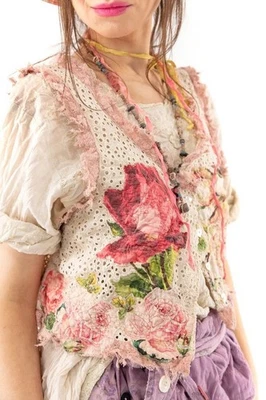 Magnolia Pearl YANA Eyelet Tank with Lace topper Appliqués w/ Heart Buttons - Image 1 of 4