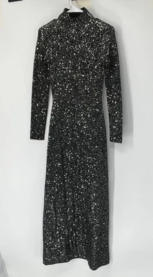 Rag & Bone Nuevo Con Etiquetas Mujer Danni Maxi Vestido XS Negro Tejido Lentejuelas Manga Larga Foto 1 de 4