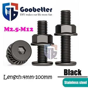 304 Stainless Black Allen Hex Socket Ultra Thin Flat Wafer Head Screw Bolt + Nut - Picture 1 of 115