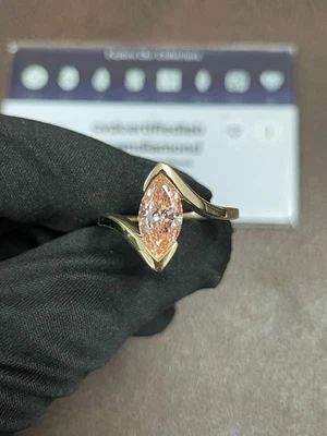 1.50 Marquise Lab Grown Diamond Engagement Ring Fancy Vivid Pink IGI Certified - Image 1 of 4