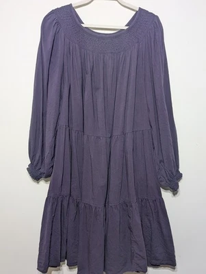 Antiguo Vestido Campesino Babydoll Azul Marino 4X Púrpura Manga Larga En Niveles Boho Cottagecore Foto 1 de 4