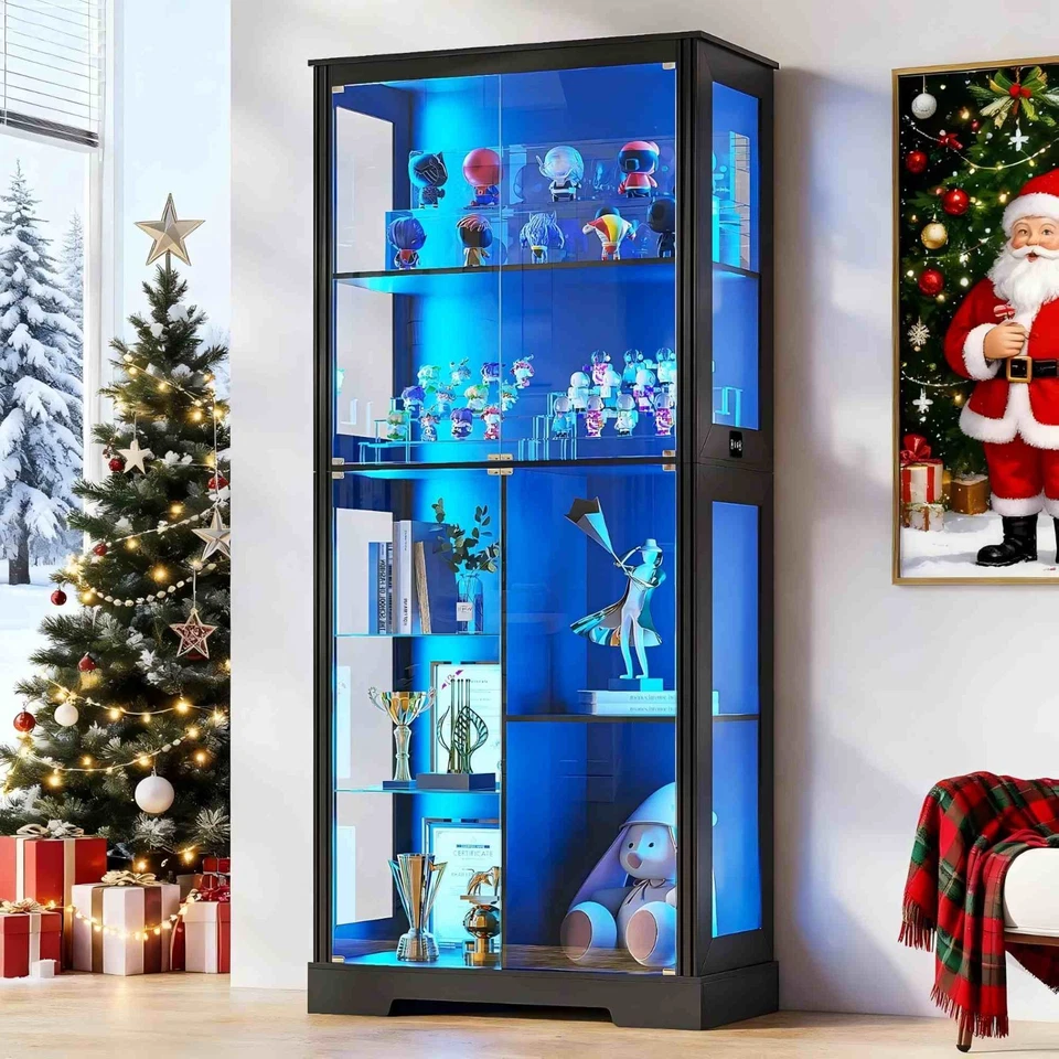71" Display Cabinet with Glass Doors, Modern Curio Cabinet with 3 Color Lights - Image 1 of 1