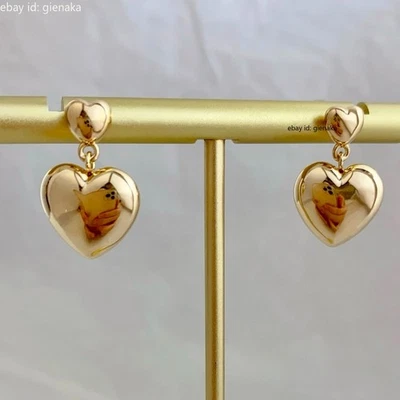 Aretes de oro amarillo puro real de 18 quilates Au750 corazón amoroso para mujer 20*13 mm Foto 1 de 2