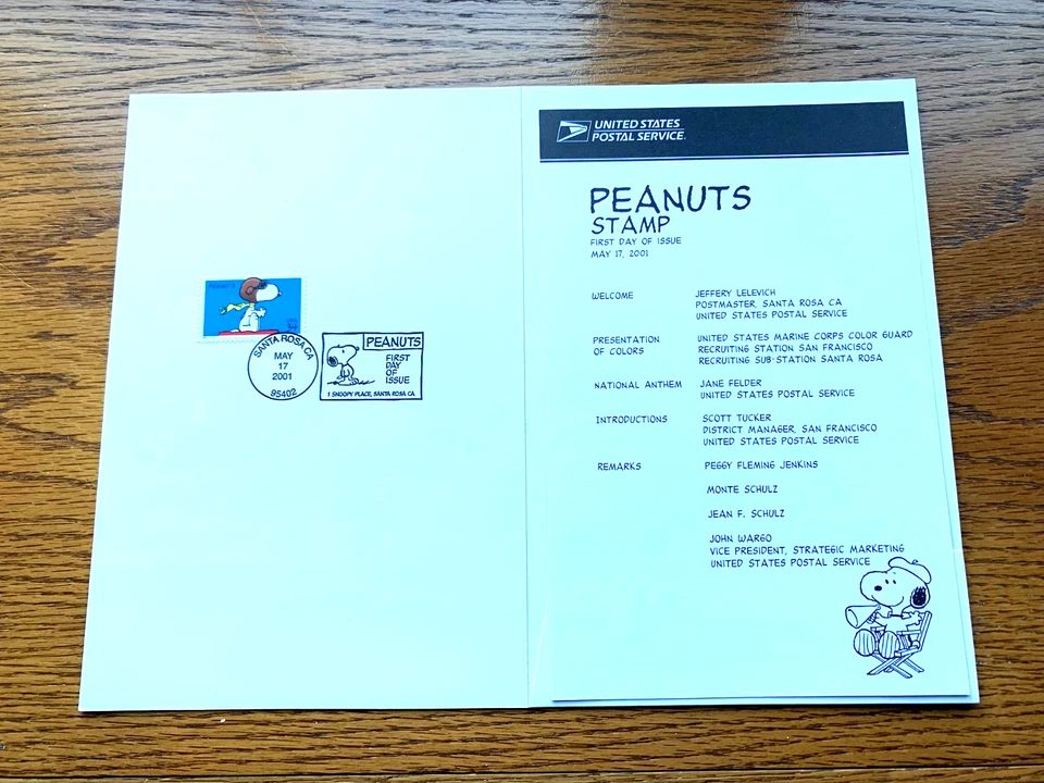 US FDC 2001 Peanuts w Snoopy First Day Program in Folder Scott 3507 | - Image 1 of 1