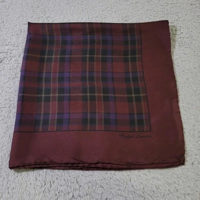 Lenço xadrez quadrado etiqueta roxa Ralph Lauren vermelho seda 26x26 masculino - Imagem 1 de 2