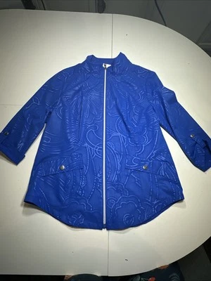 62. Chaqueta Zenergy By Chicos Azul Repujado Talla 1 EE. UU. 8M, Cortavientos Manga 3/4 Foto 1 de 4