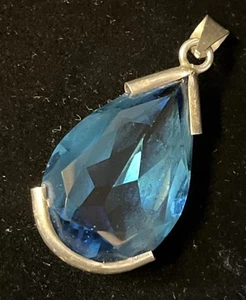 Ciondolo a goccia vintage in argento sterling enorme topazio blu lungo 1,5" 8,6 g - Foto 1 di 9