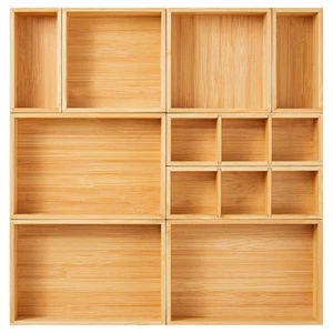 Fabsome Drawer Organizer Set of 9 Bamboo Wood Kitchen Makeup Desk Junk Tea Dr... - Picture 1 of 9