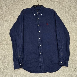Ralph Lauren Linen Shirt Mens Large Navy Blue Classic Fit Button Up long sleeve - Picture 1 of 8