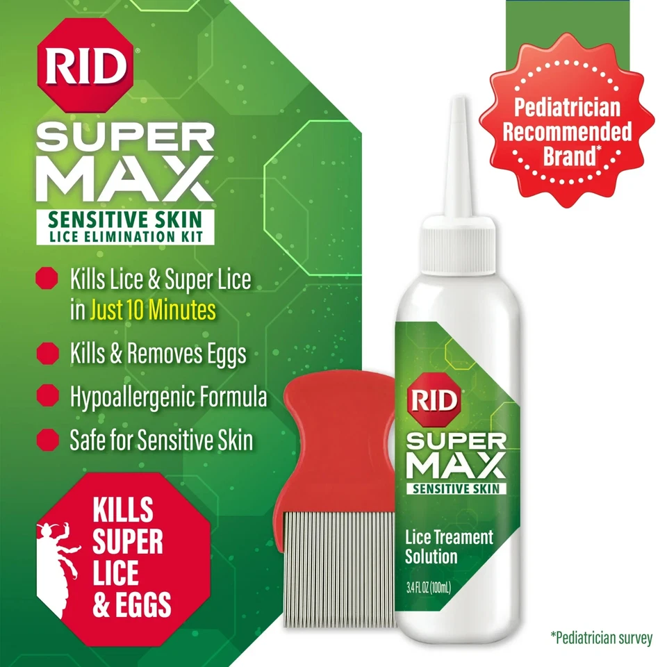 RID Super Max Sensible + Kit de eliminación de piojos y huevos súper tratamiento con peine 3,4 oz Foto 1 de 4
