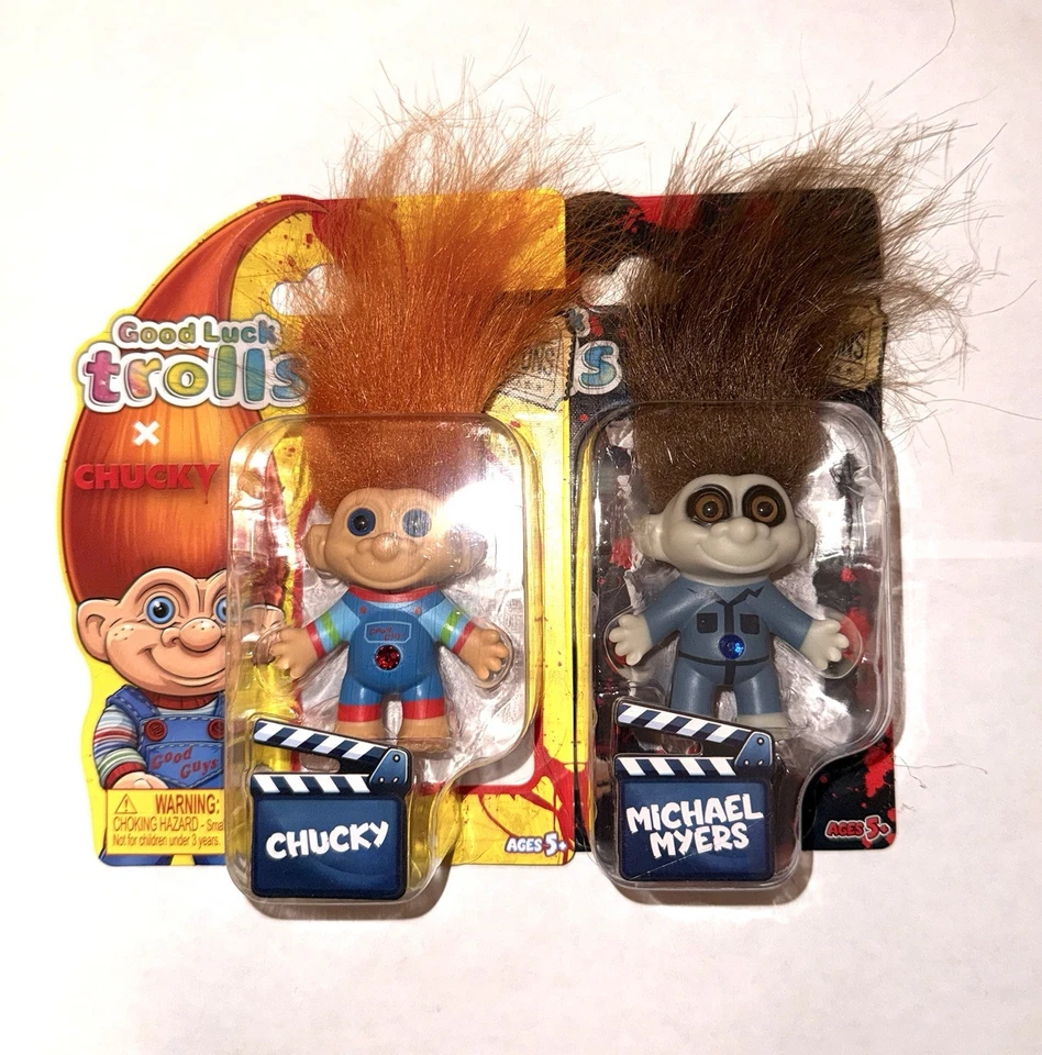 Juego de 2 muñecas trolls Good Luck Trolls MICHAEL MYERS & CHUCKY icono de Halloween NUEVO Foto 1 de 1