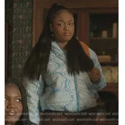 Blue marble print puffer jacket As Seen on The Chi NWT Size Large - Image 1 of 4