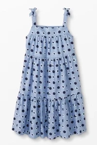 🌟HANNA ANDERSSON🌟 GIRLS CHAMBRAY FLORAL POLKA DOT TIERED SUN DRESS BLUE SZ 10 - Picture 1 of 9