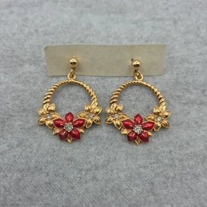 Vintage AVON Gold-Toned Poinsettia Hoop Earrings Christmas Holiday Jewelry - Picture 1 of 5